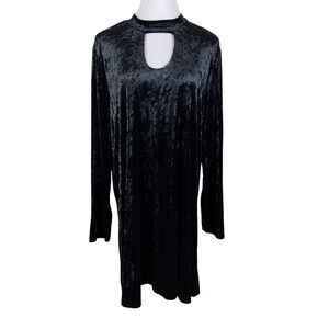 M. Fasis Women's 2X Black Crushed Velvet Choker Keyhole Long Sleeve Mini Dress